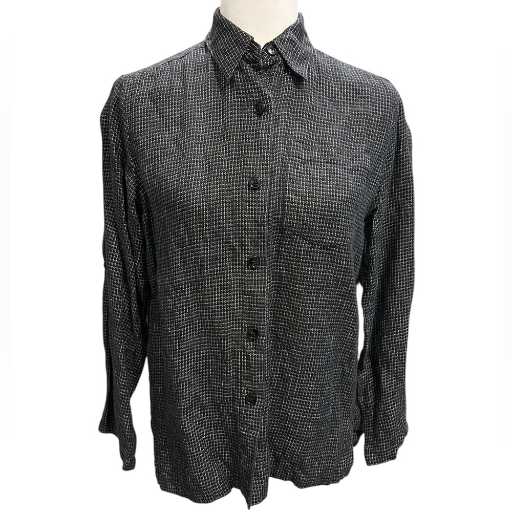 Ralph Lauren Linen Black and Gray Micro-Check Button-Down Shirt